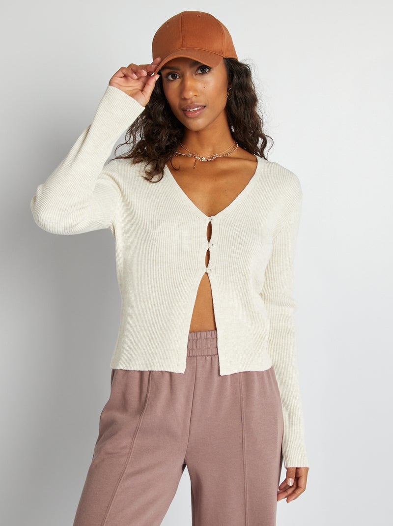 Gilet cropped en maille côtelée Beige - Kiabi