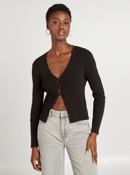 Gilet cropped en maille côtelée - Kiabi