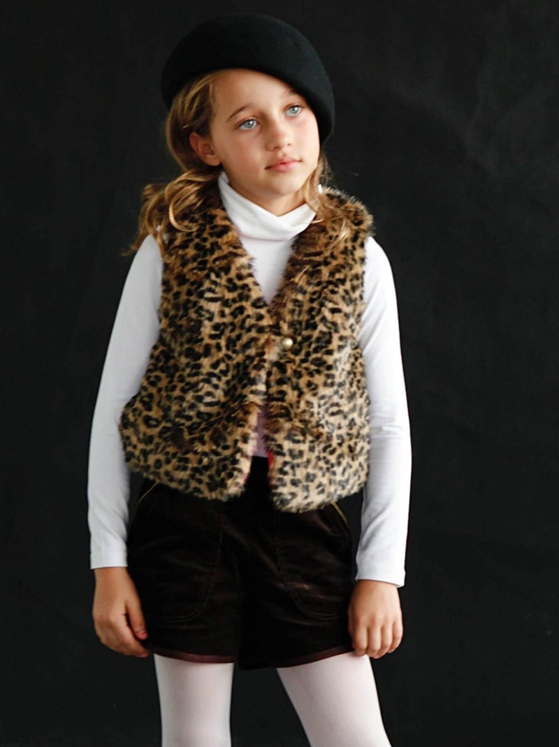 Gilet de Berger Fille  Imitation Fourrure Léopard  PETITE BERGERE - La Faute à Voltaire Marron - Kiabi