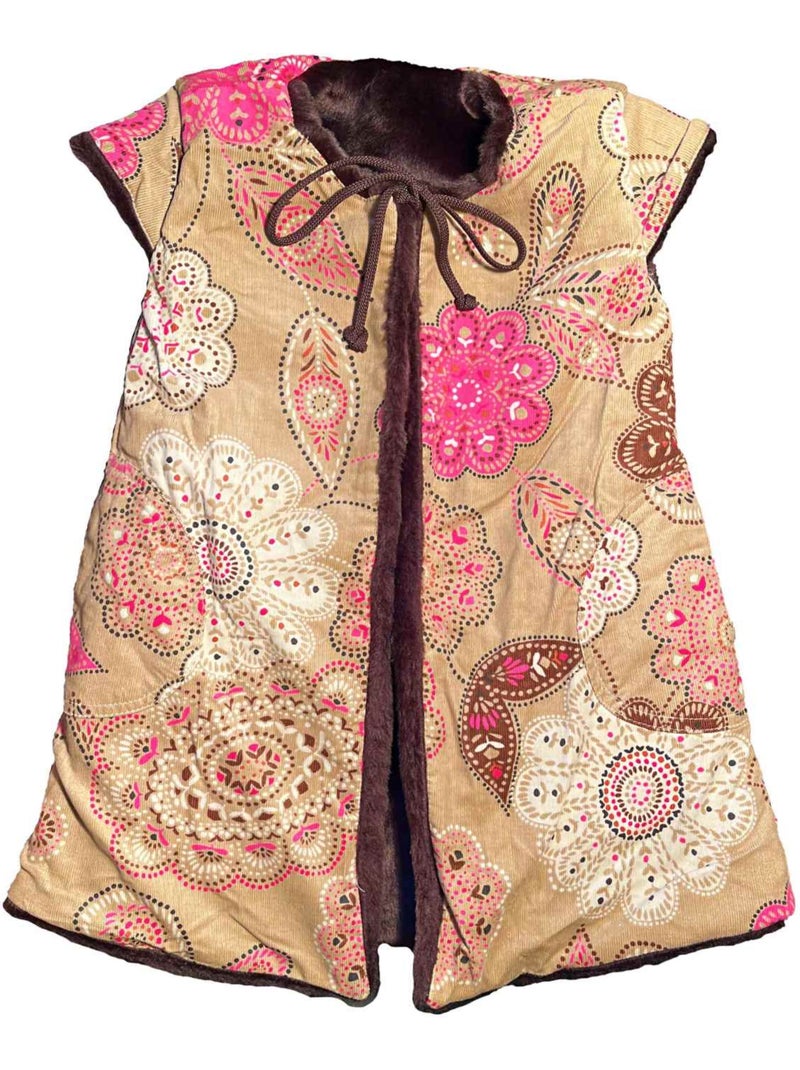 Gilet de Berger Long   Fausse Fourrure  Réversible Velours  CAPUCINE - La Faute à Voltaire Marron - Kiabi