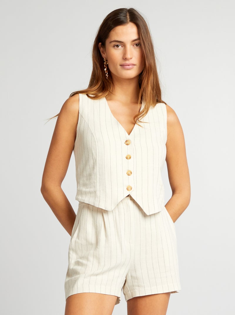 Gilet de costume avec lin mélangé Beige - Kiabi