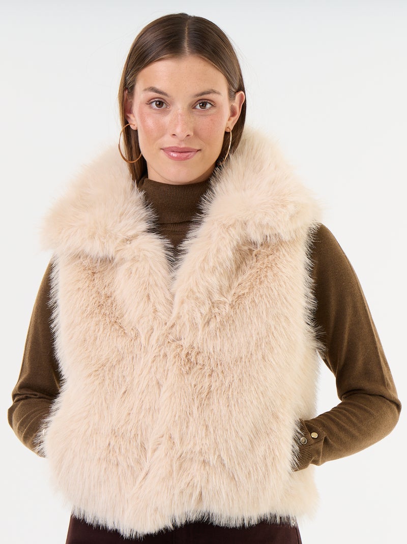 Gilet de costume sans manches en fausse fourrure Beige - Kiabi