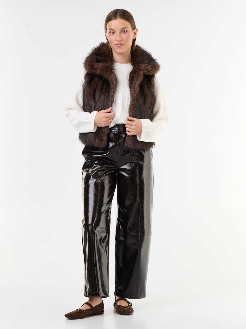 Gilet de costume sans manches en fausse fourrure Marron - Kiabi