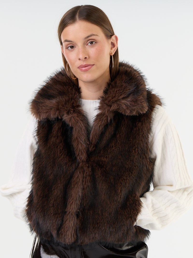 Gilet de costume sans manches en fausse fourrure Marron - Kiabi