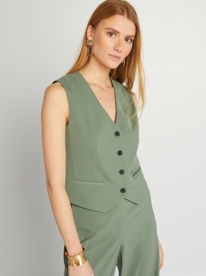 Gilet de costume style garçon de café Vert - Kiabi