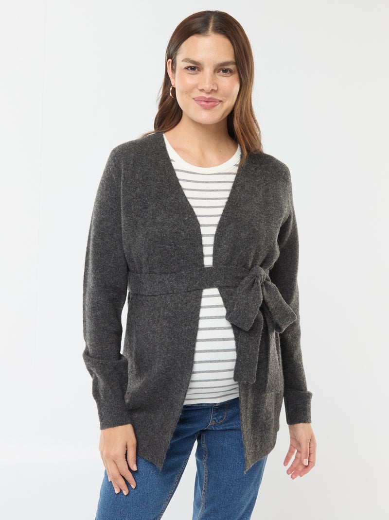 Gilet de maternité long et ceinturé Gris - Kiabi