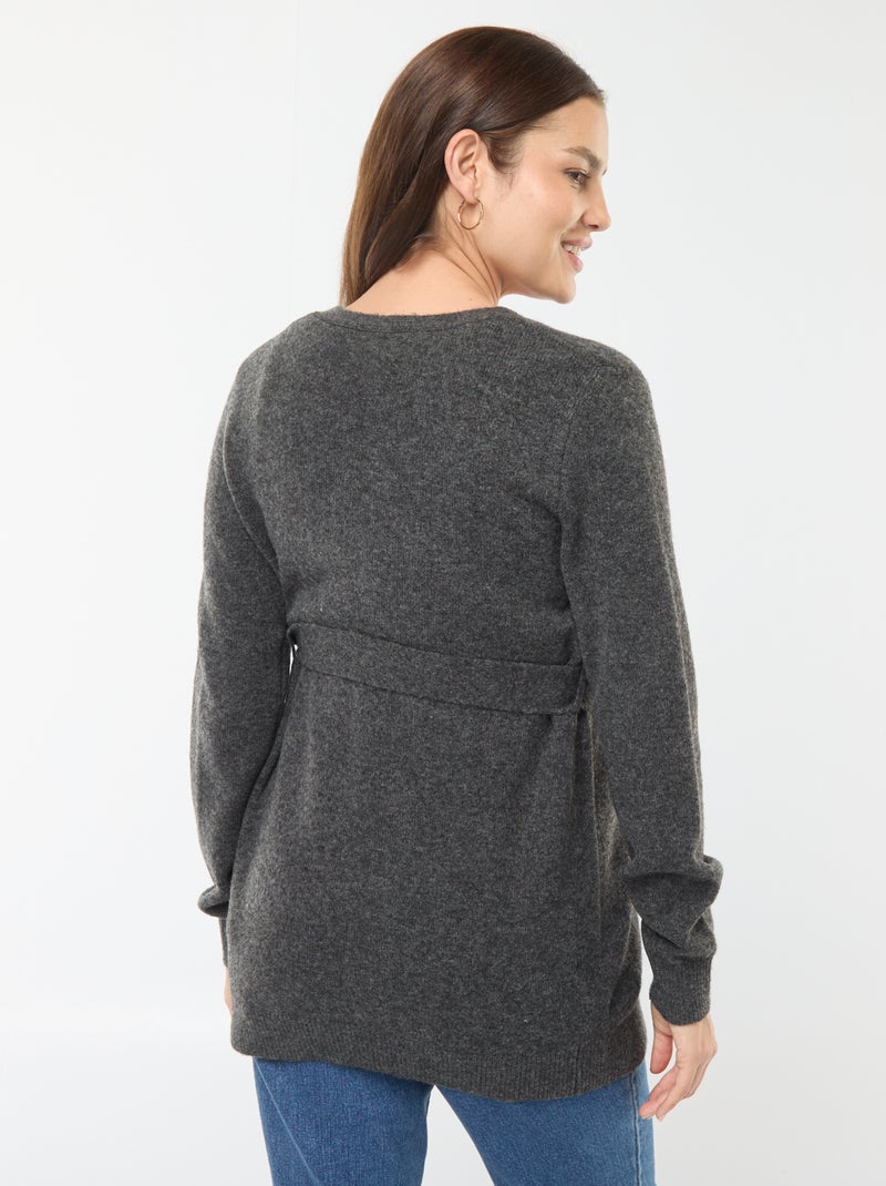 Gilet de maternité long et ceinturé Gris - Kiabi