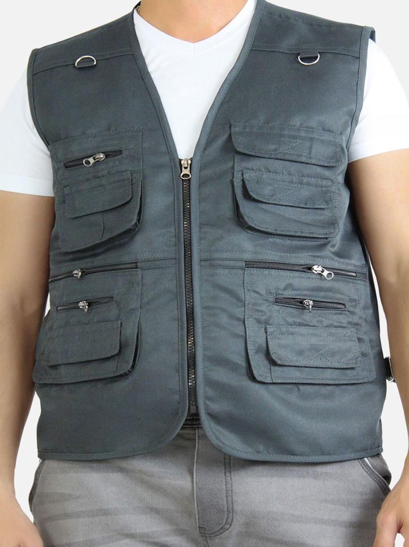 Gilet de pêche Kebello gris anthracite - Kiabi
