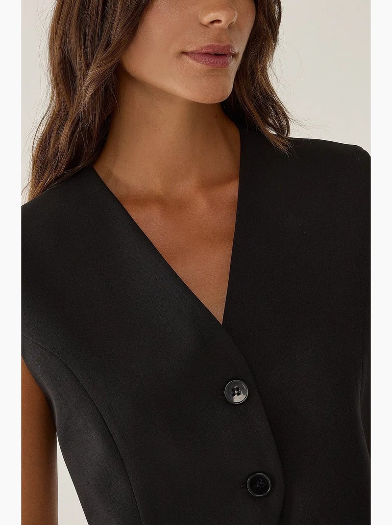 Gilet de tailleur court ajusté col en v hiccup Noir - Kiabi