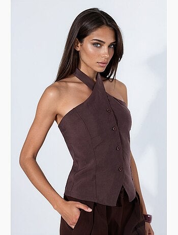 Gilet de tailleur en modal mélangé col halter à nouer ajusté hiccup