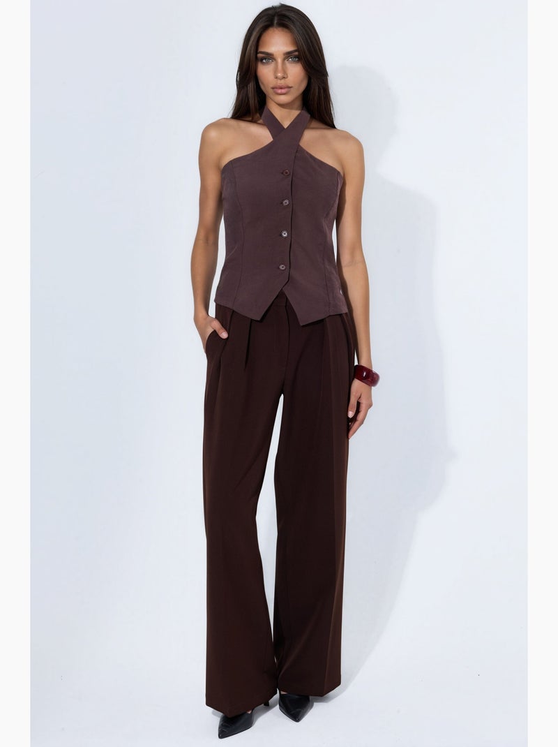 Gilet de tailleur en modal mélangé col halter à nouer ajusté hiccup Marron foncé - Kiabi