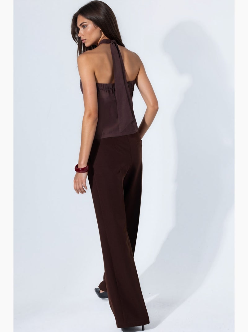 Gilet de tailleur en modal mélangé col halter à nouer ajusté hiccup Marron foncé - Kiabi