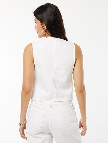 Gilet denim sans manches ouverture nouée