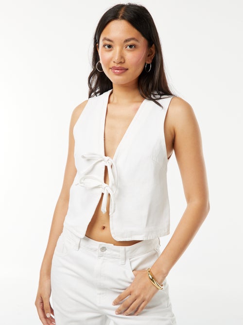 Gilet denim sans manches ouverture nouée - Kiabi