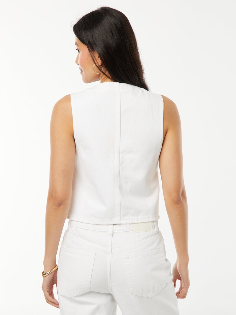 Gilet denim sans manches ouverture nouée Blanc - Kiabi