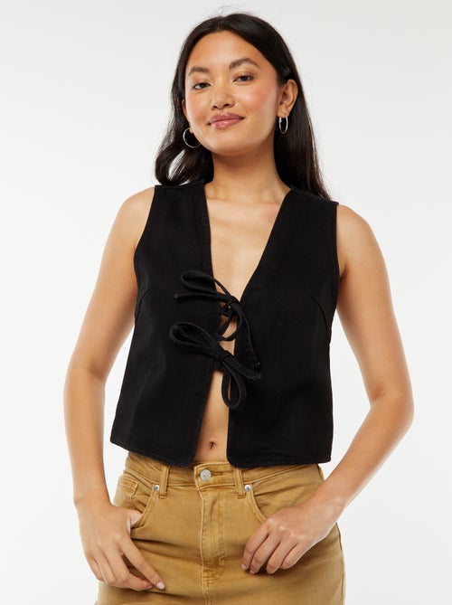 Gilet denim sans manches ouverture nouée - Kiabi
