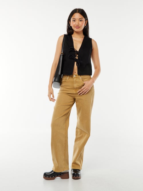 Gilet denim sans manches ouverture nouée - Kiabi