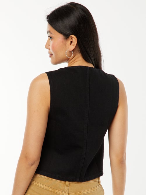Gilet denim sans manches ouverture nouée - Kiabi