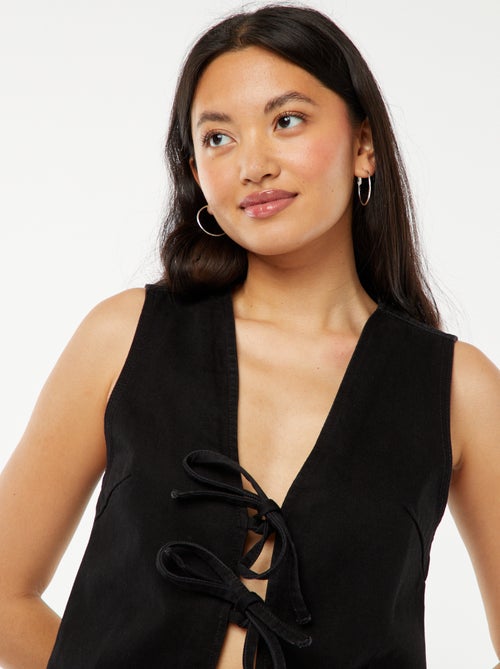 Gilet denim sans manches ouverture nouée - Kiabi