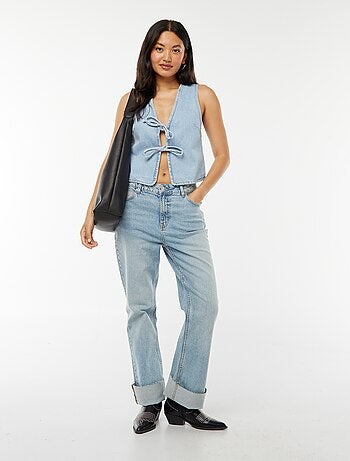 Gilet denim sans manches ouverture nouée
