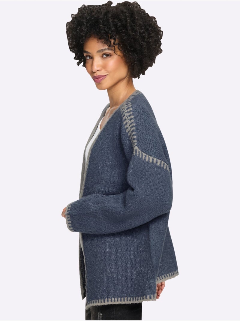 Gilet détails contrastés - taille standard - helline Bleu gris - Kiabi