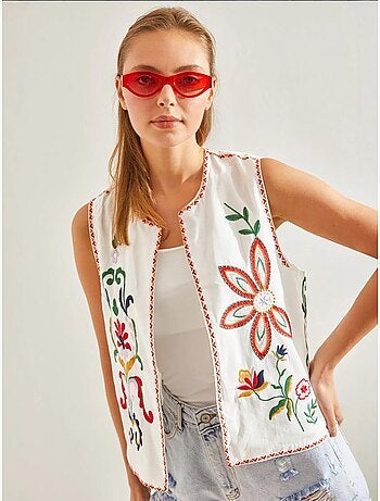 Gilet doublé avec broderies bianco lucci