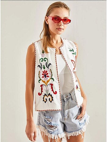 Gilet doublé avec broderies bianco lucci