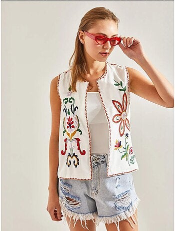Gilet doublé avec broderies bianco lucci