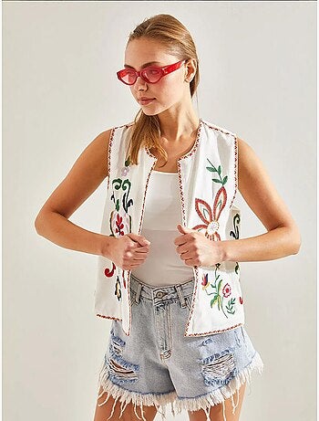 Gilet doublé avec broderies bianco lucci
