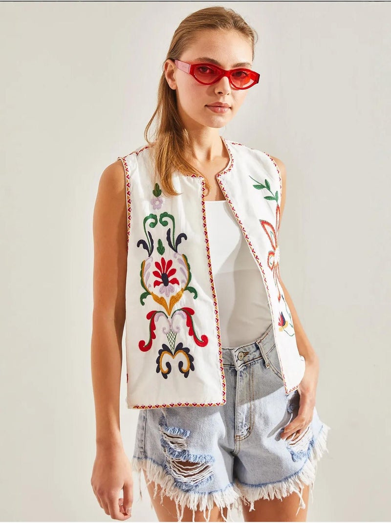 Gilet doublé avec broderies bianco lucci Blanc - Kiabi