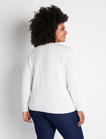 Gilet doux uni col V boutonné court brodé - Afibel