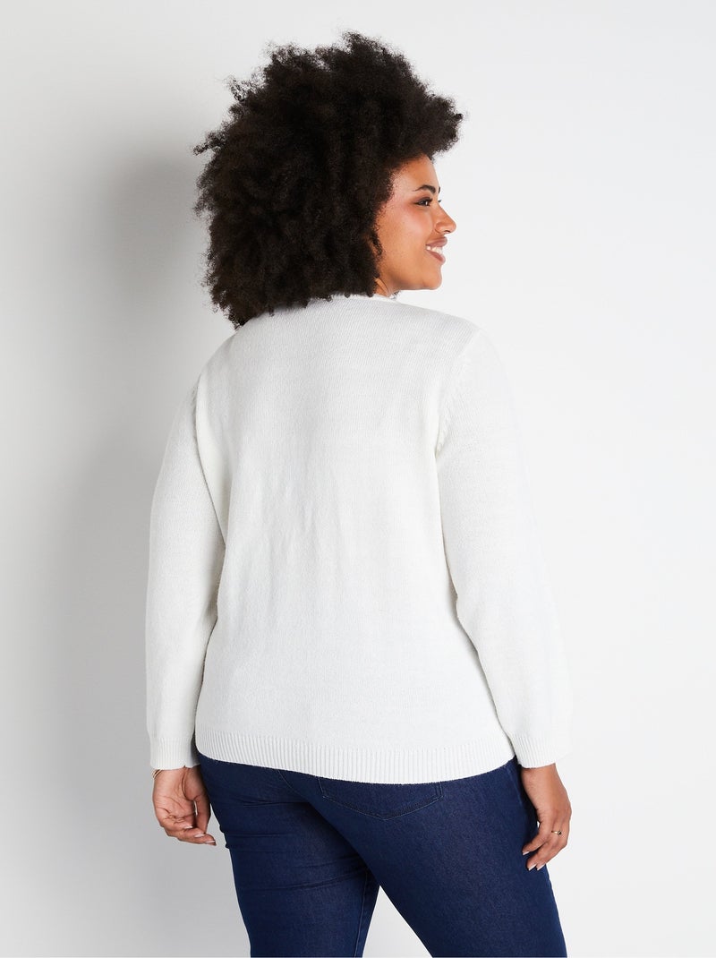 Gilet doux uni col V boutonné court brodé - Afibel Beige - Kiabi