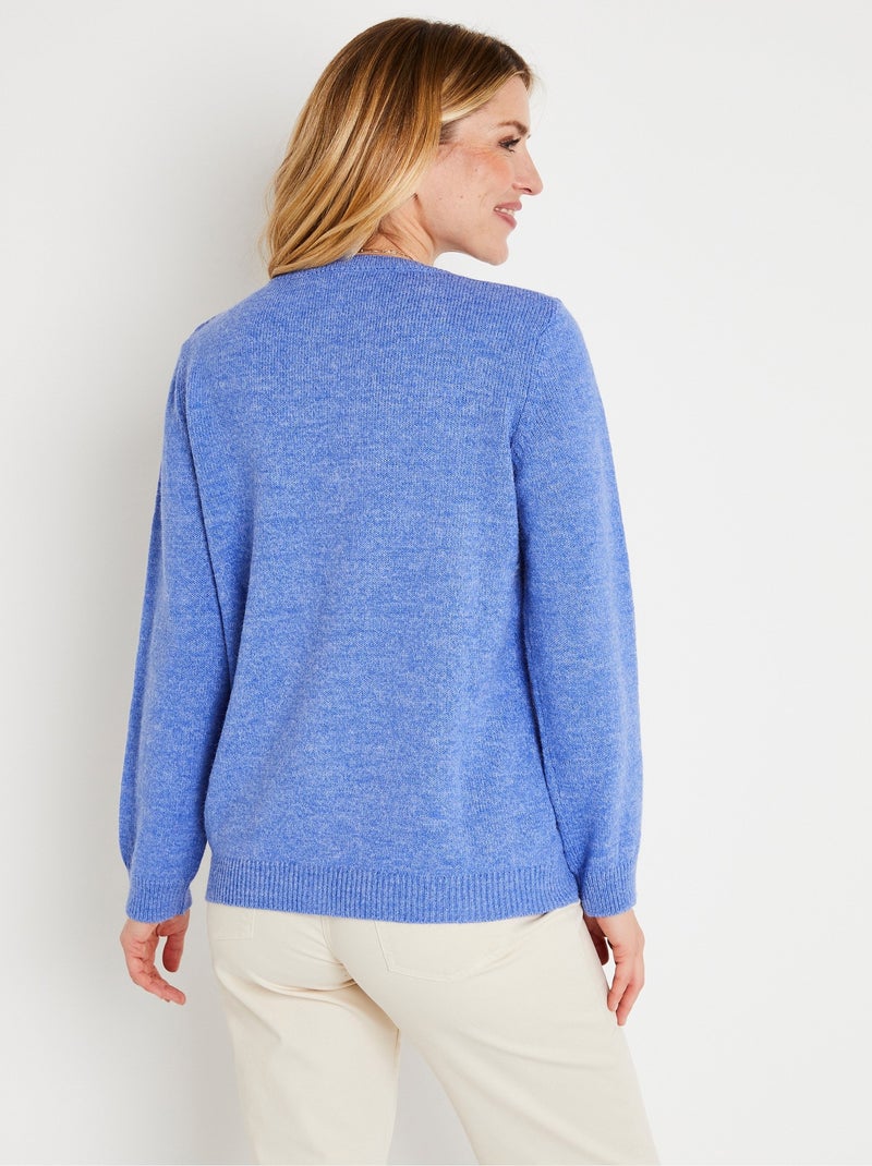 Gilet doux uni col V boutonné court brodé - Afibel Bleu - Kiabi