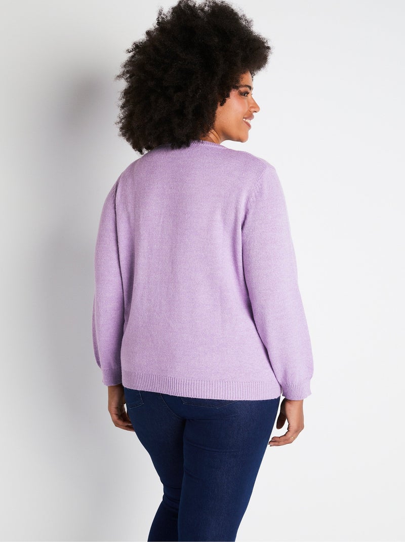 Gilet doux uni col V boutonné court brodé - Afibel Violet - Kiabi