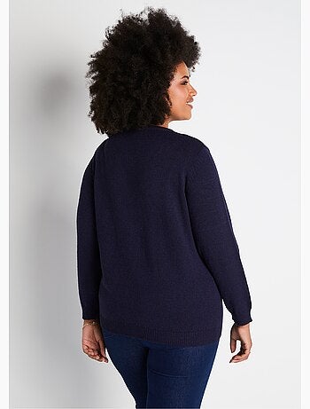 Gilet doux uni col V boutonné court brodé