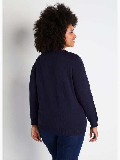 Gilet doux uni col V boutonné court brodé - Kiabi