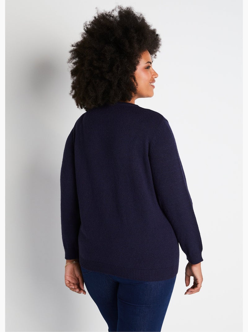 Gilet doux uni col V boutonné court brodé Bleu marine - Kiabi