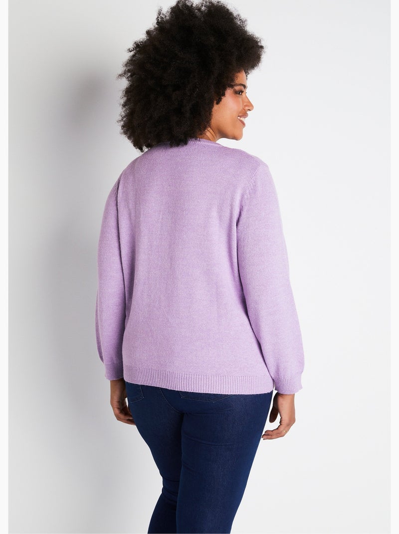 Gilet doux uni col V boutonné court brodé Mauve lilas - Kiabi