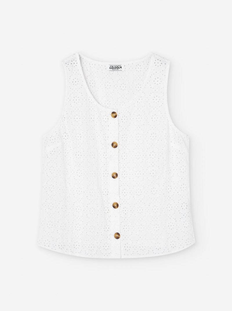 Gilet en Coton avec Broderie Anglaise Blanc - Kiabi