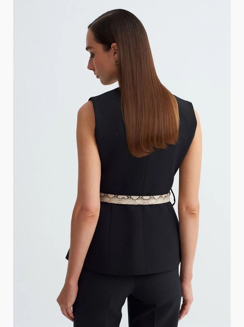 Gilet en crêpe à ceinture dilvin Noir - Kiabi