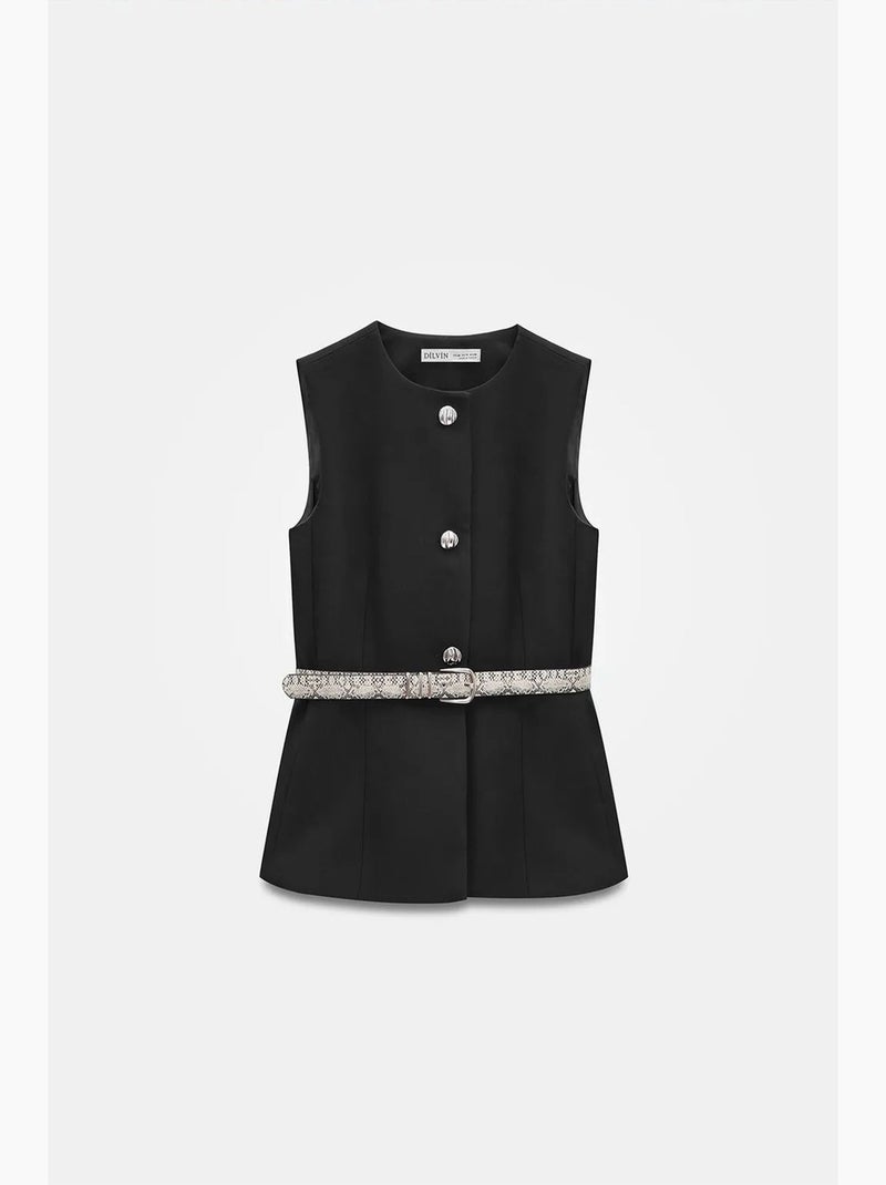 Gilet en crêpe à ceinture dilvin Noir - Kiabi