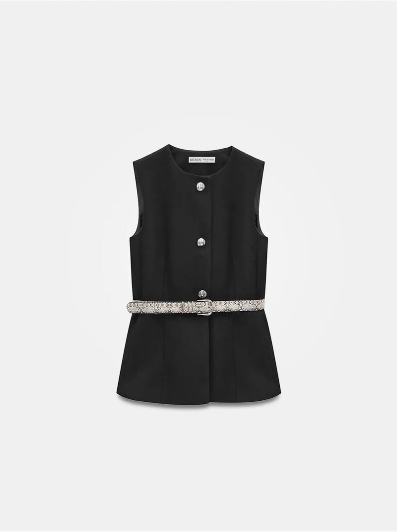 Gilet En Crêpe À Ceinture Noir - Kiabi