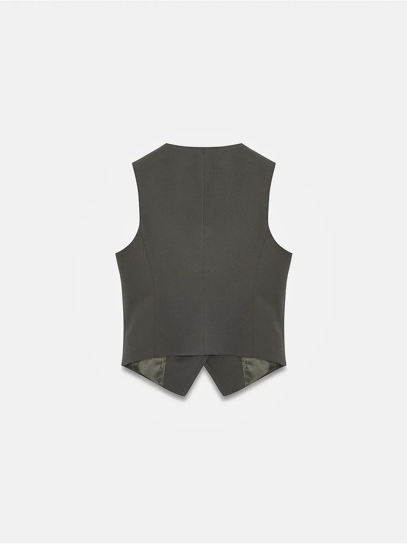 Gilet En Crêpe Avec Ceinture Kaki - Kiabi