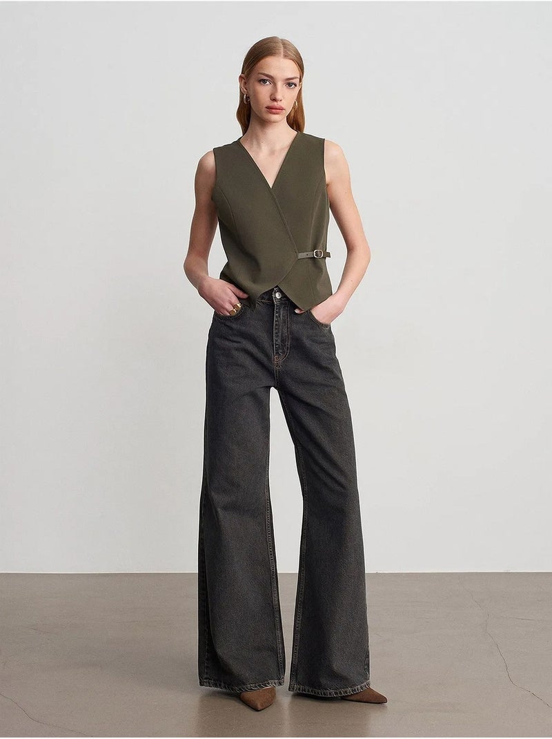 Gilet En Crêpe Avec Ceinture Kaki - Kiabi