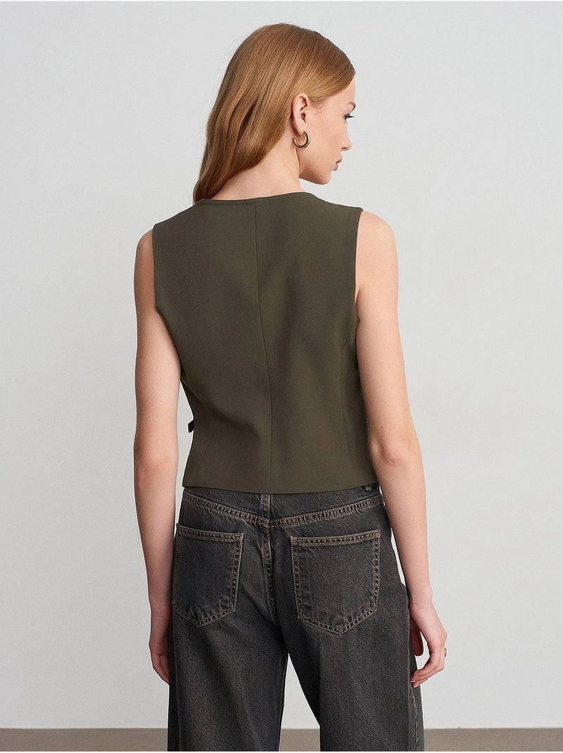 Gilet En Crêpe Avec Ceinture Kaki - Kiabi