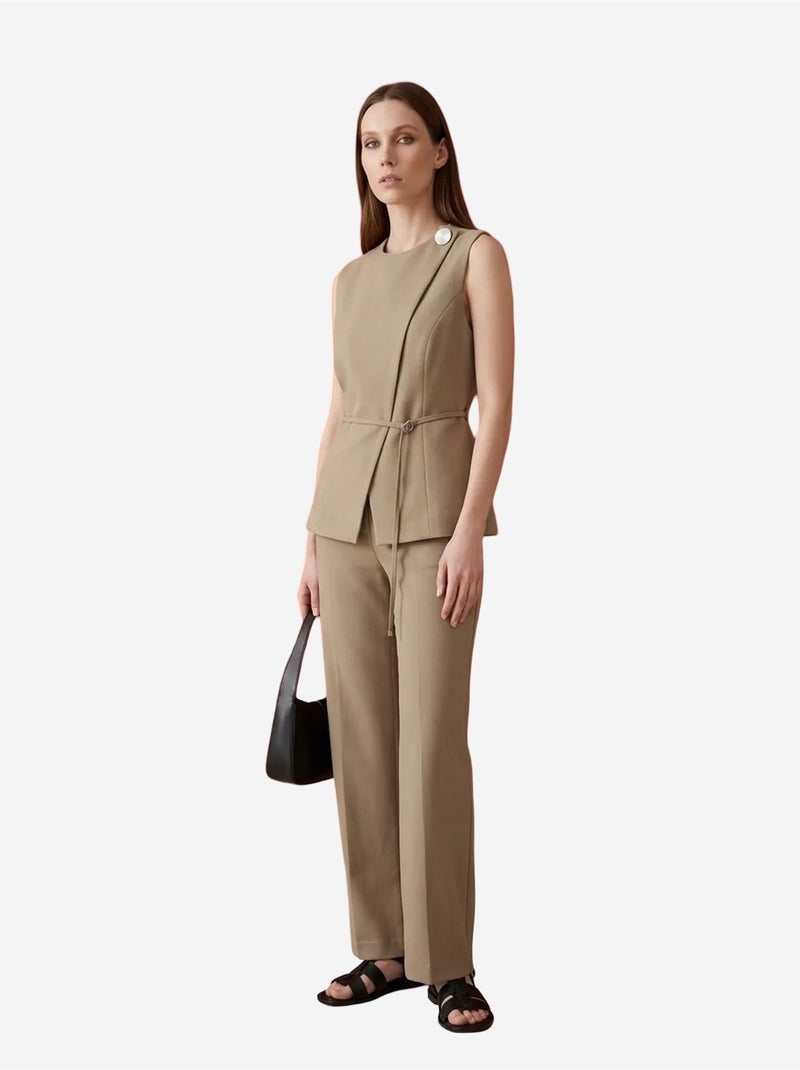 Gilet en crêpe ceinturé my fashion Camel - Kiabi