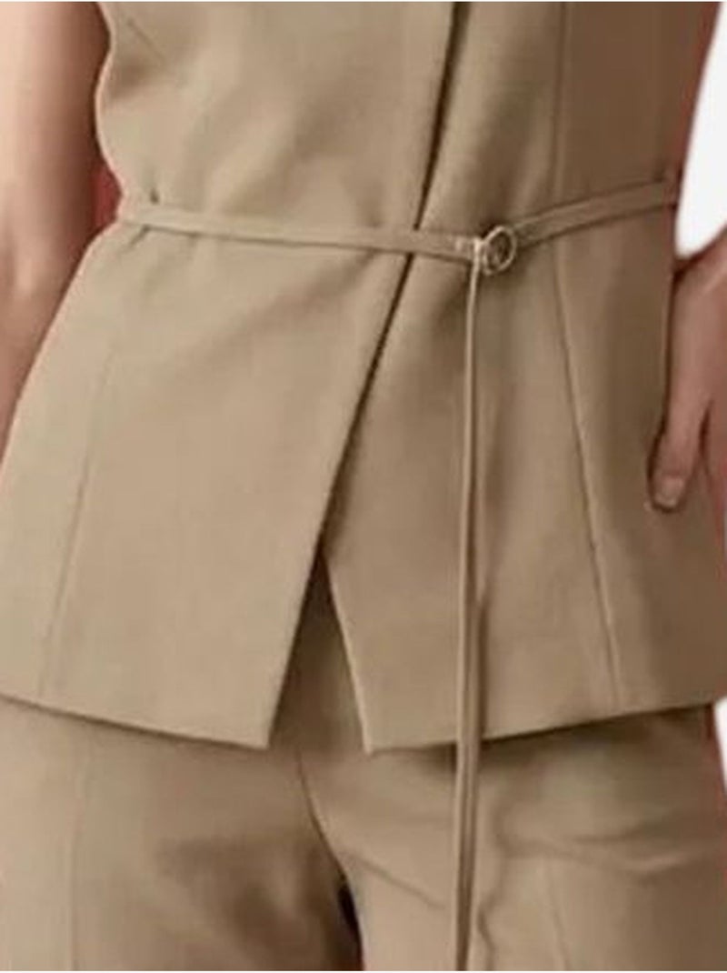Gilet en crêpe ceinturé my fashion Camel - Kiabi