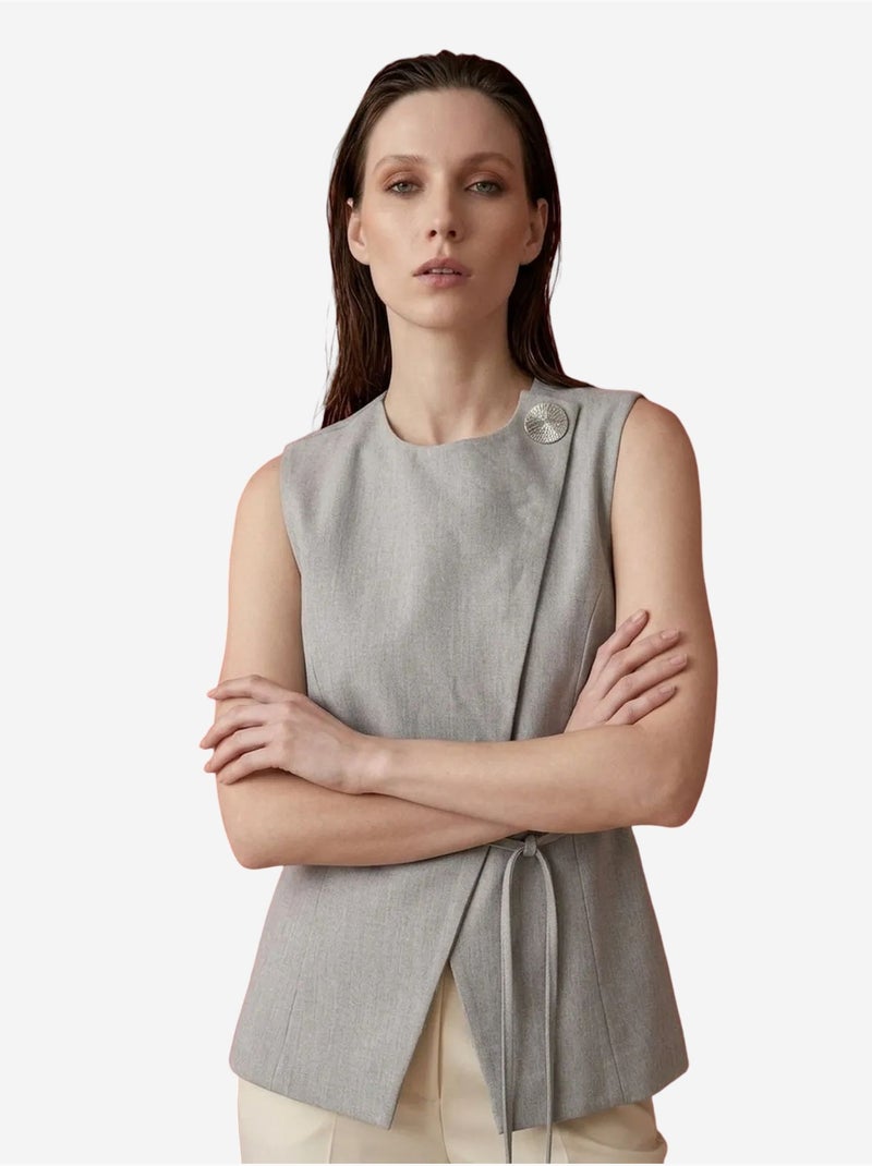 Gilet en crêpe ceinturé my fashion Gris clair - Kiabi