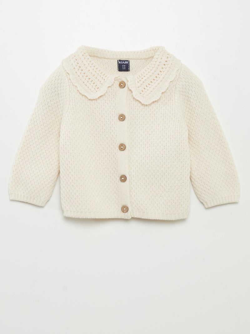 Gilet en crochet avec col claudine Beige - Kiabi