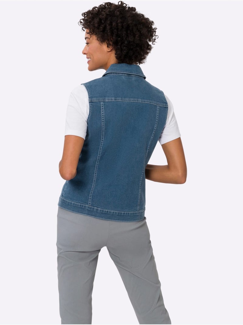Gilet en denim doux avec col à revers et poches pratiques - taille standard - moda vilona Bleu Blanc - Kiabi